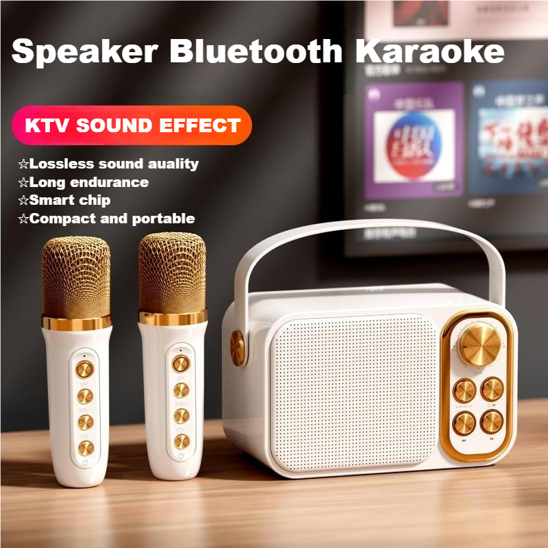 	 Mic Speaker Bluetooth Karaoke Set/ 2 Microphone Portable Wireless Speaker Mini Outdoor/ KTV	
