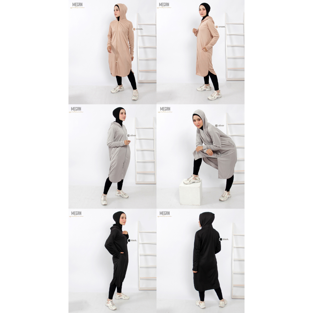 Megan Tunic Sporty l Baju Olahraga Panjang l Baju Muslimah Sporty l Sportwear By Zaneva l Jaket Olahraga