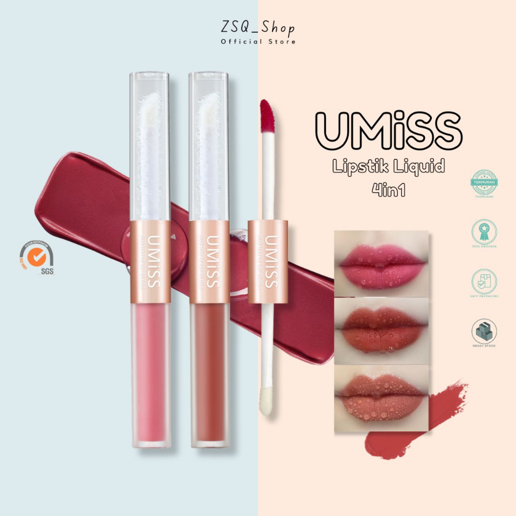 UMISS  4 In 1 lip stick Clay Lipstick&amp;Blush&amp;Eyeshadow Waterproof Lipstick Matte Makeup Lip Gloss Moisture Lip care Plumper Glossy