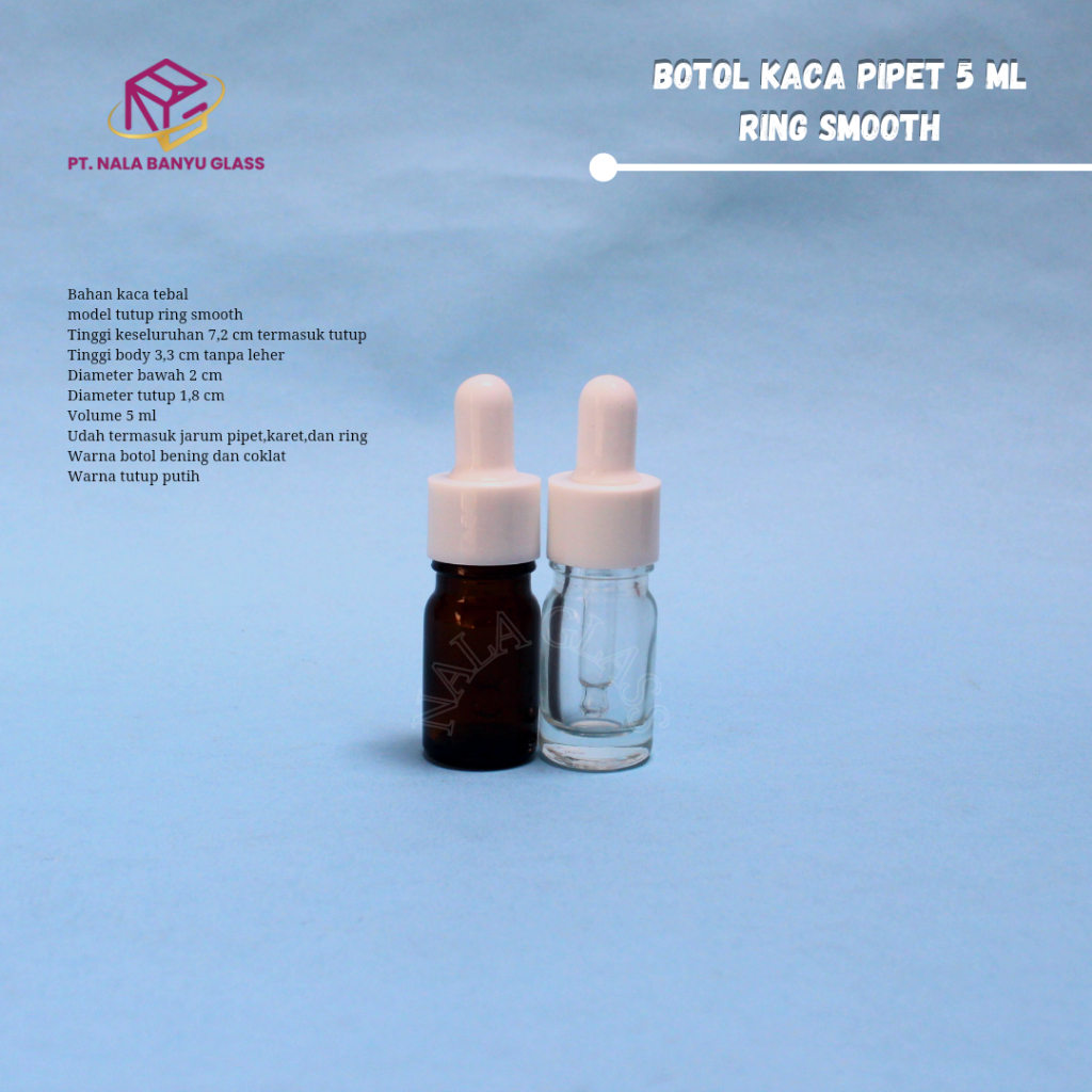 Botol kaca pipet 5ml tebal ring smooth / botol serum 5ml / botol kaca 5ml