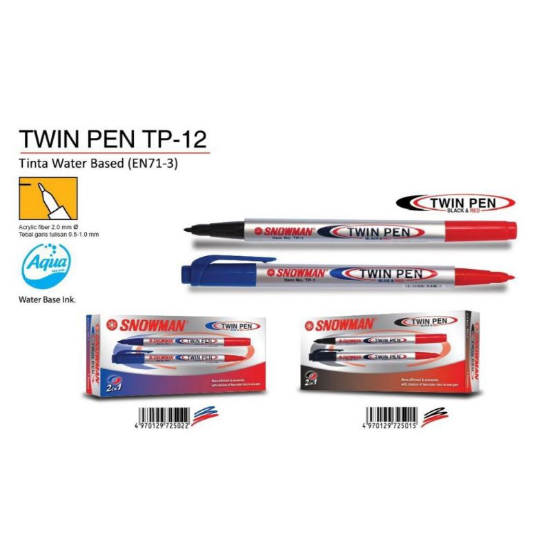 

SPIDOL SNOWMAN TWIN PEN 2 WARNA (Per lusin 12pcs)