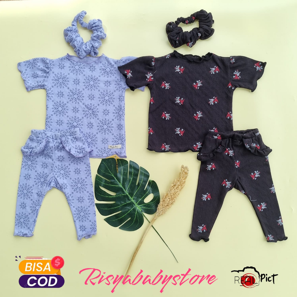 3-12 bulan Setelan Anak Perempuan with Scrunchie one set baby gummy cewek