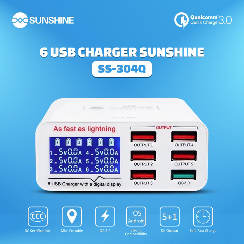 USB CHARGER SUNSHINE 6 LUBANG SS-304Q