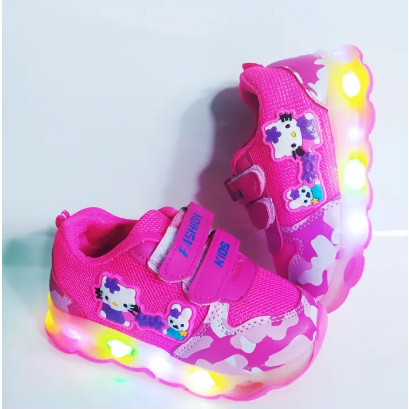 Sepatu Sneakers Anak Perempuan LED Motif HELLO KITTY MIKA  / Sneakers Anak MENYALA Model Best Seller