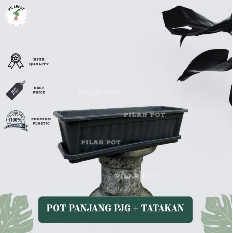 POT BUNGA TANAMAN PANJANG PJG HIGH WAY HITAM 50CM + TATAKAN BAWAH PJG