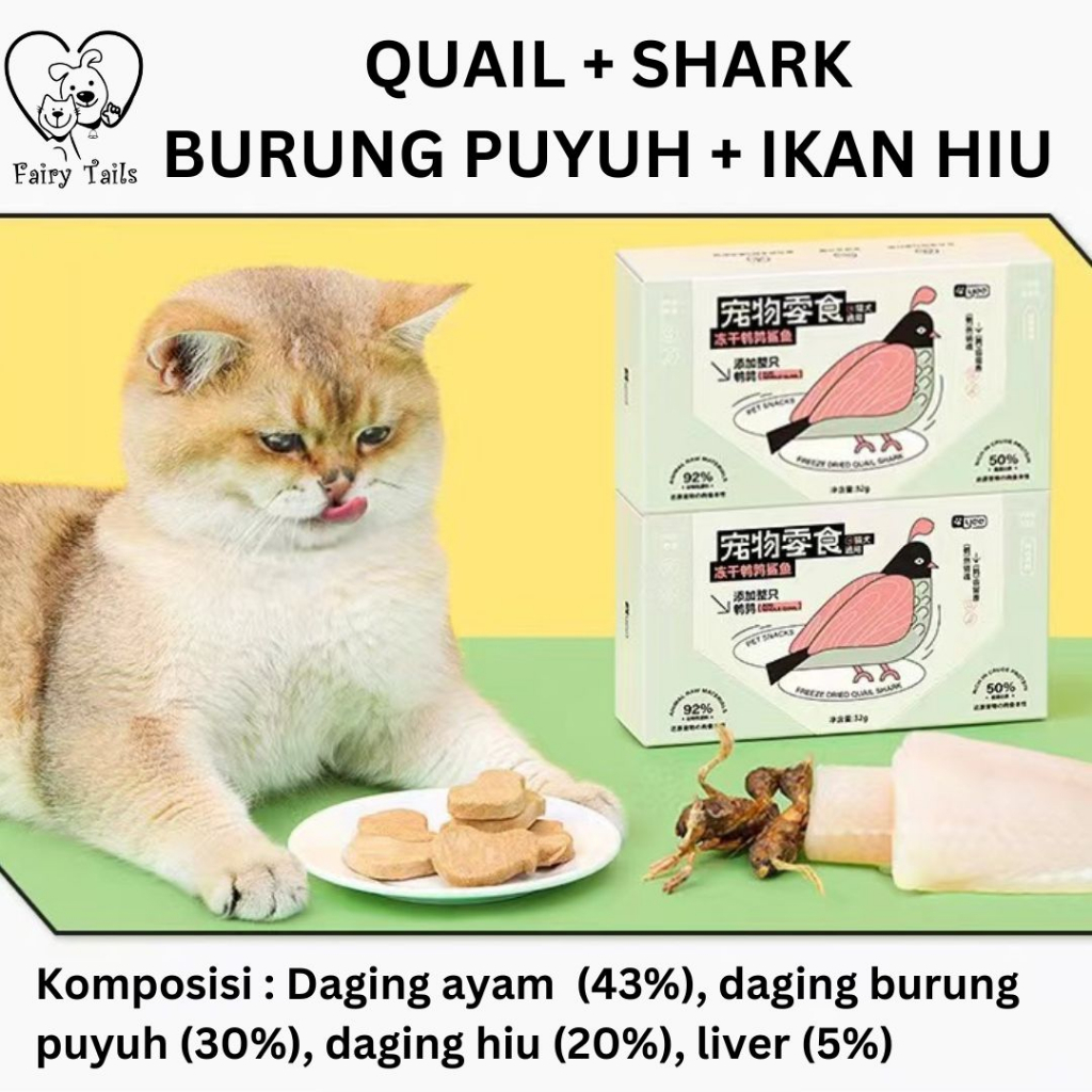 Freeze Dried Snack Cemilan Daging Beku Ayam Burung Ikan Salmon Atau Ikan Hiu Untuk Kucing / Freeze Dried Raw Meat from Chicken Quail Salmon and Shark for Cat