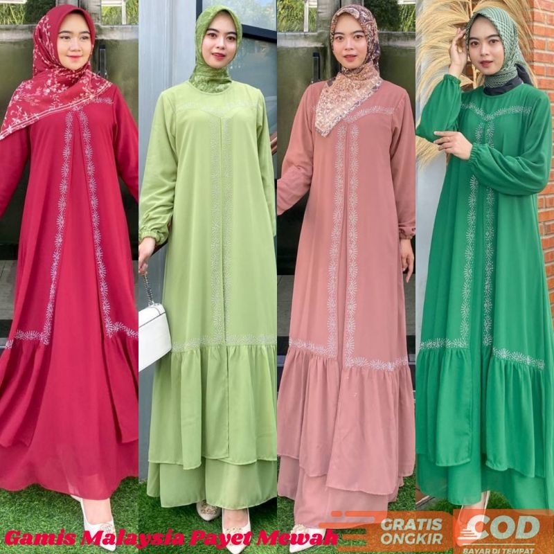 GAMIS MALAYSIA CERUTY PAYET OUTER WANITA TERBARU | GAMIS SAGE GREEN | PEKANBARU