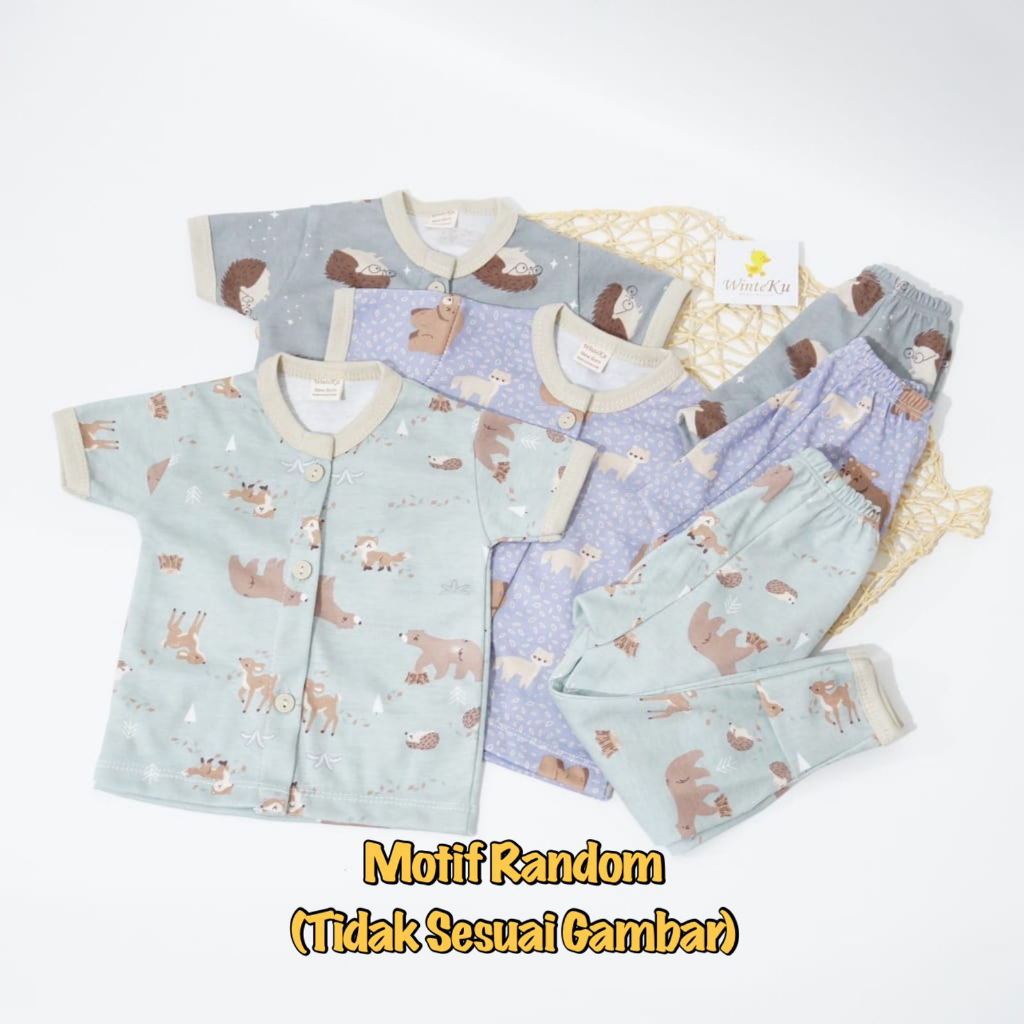 3 Pcs Setelan Bayi WinteKu Baju Pendek Celana Pendek Baju Panjang Celana Panjang Baby NB S M (0-12M)