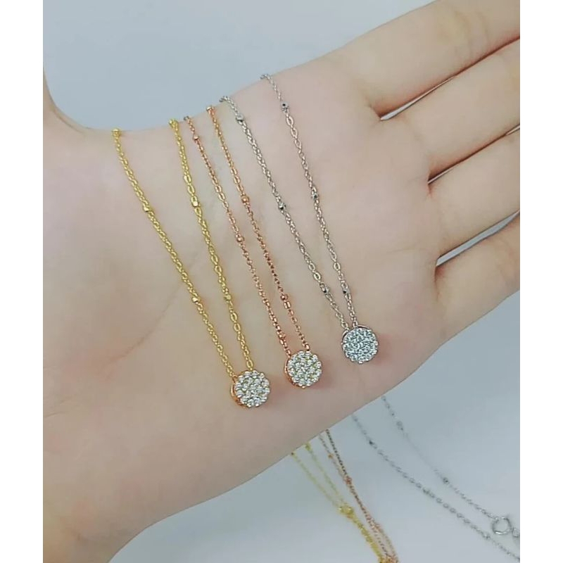 kalung rantai jedar + liontin tusuk bulat pipih kecil mp full/ kalung perak asli silver 925 lapis emas/ kalung fashion terbaru