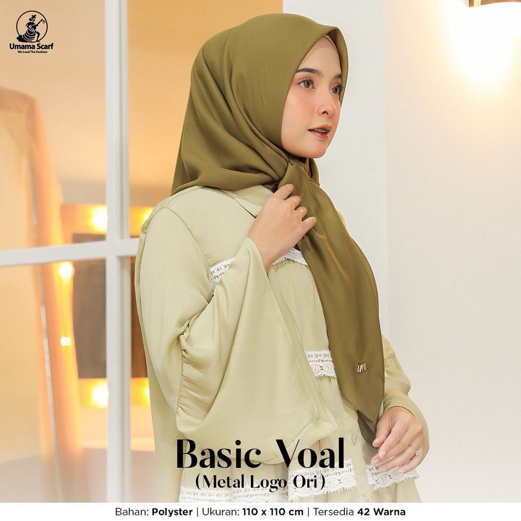 Voal Exclusive UMAMA SCARF BASIC VOAL METAL LOGO - KERUDUNG JILBAB HIJAB SEGIEMPAT POLOS PREMIUM