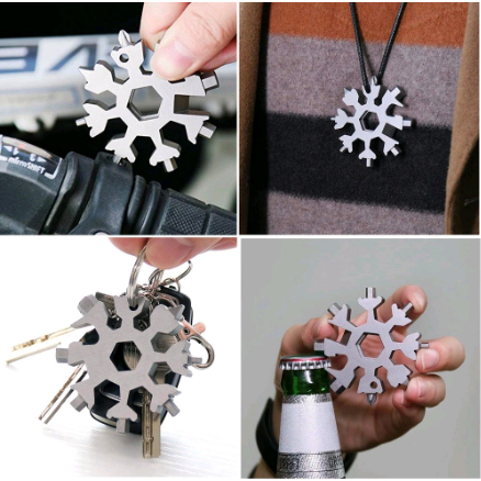 SNOWFLAKE MULTI TOOL 18 IN 1 GANTUNGAN KUNCI SALJU 18 IN 1 SURVIVAL