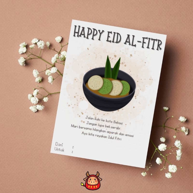 Kartu Ucapan Greeting card Hari Raya Lebaran Idul Fitri Pantun Desain terbaru watercolored lucu unik tema takjil iftar Eid Mubarak