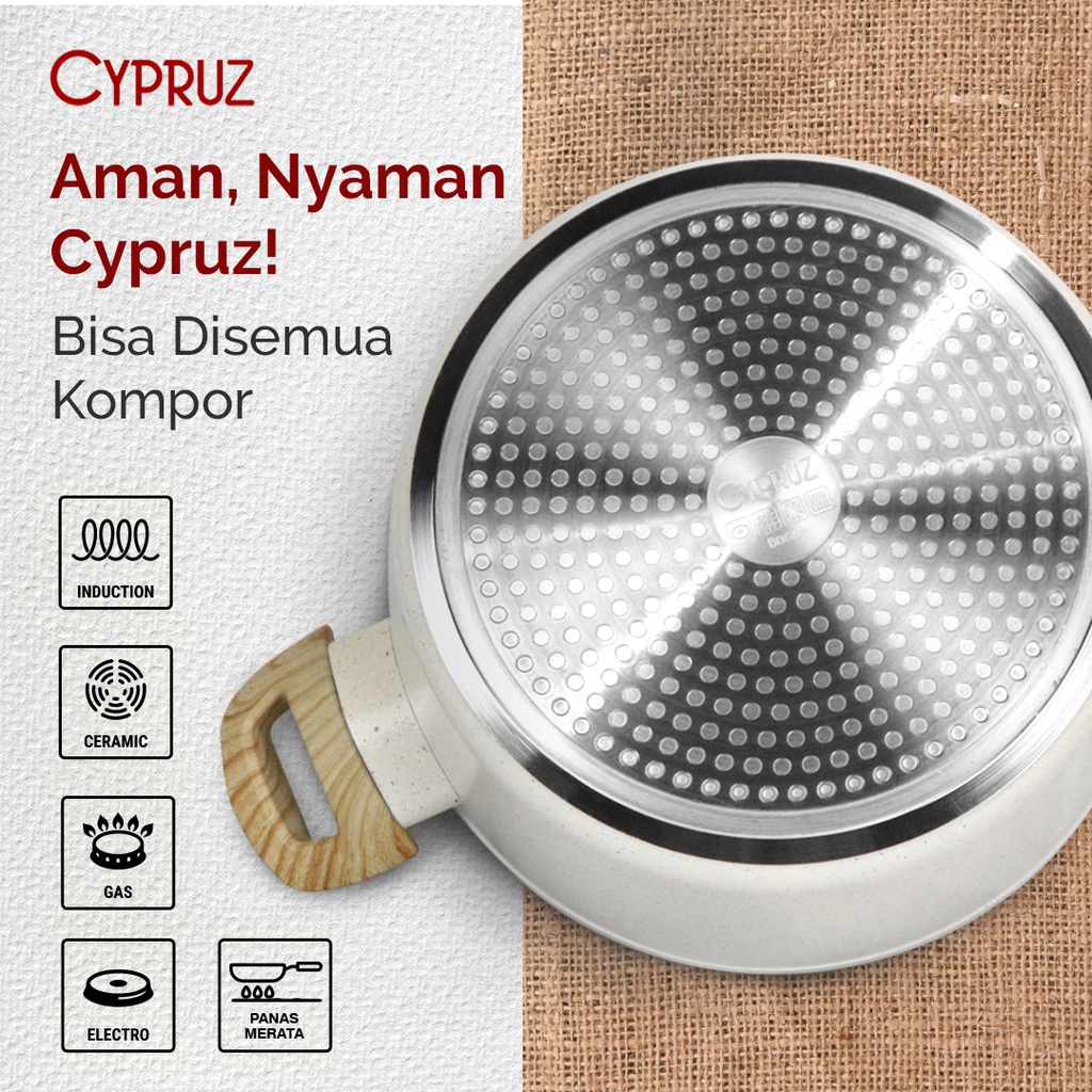 Cypruz Casserole (Panci) White Granite Series + Lid (Tutup)