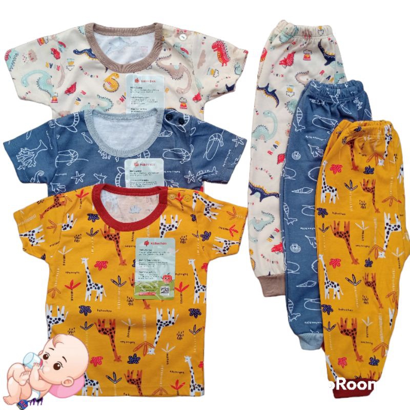 KABOCHAN 3Pasang Setelan CPR Baju Bayi Lengan Pendek Celana Panjang Ukuran S M L 2L XL SNI Nyaman Murah Berkualitas