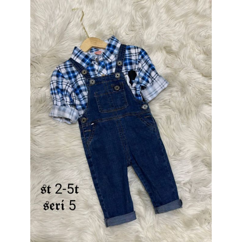 [1-6th] Overall Set Anak Laki Laki 1 2 3 4 5 6 tahun JOVIE Jumpsuit Jeans dan kemeja Baju Anak Korean Style Import / setelan overall jumpsuit kemeja anak cowok import premium