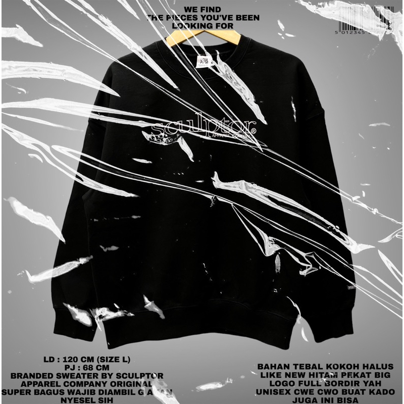 SCULPTOR ORIGINAL/BLACK SWEATER/BLACK CREWNECK/BRANDED SWEATER CREWNECK//OVERSIZE BORDIE SWEATER CRE