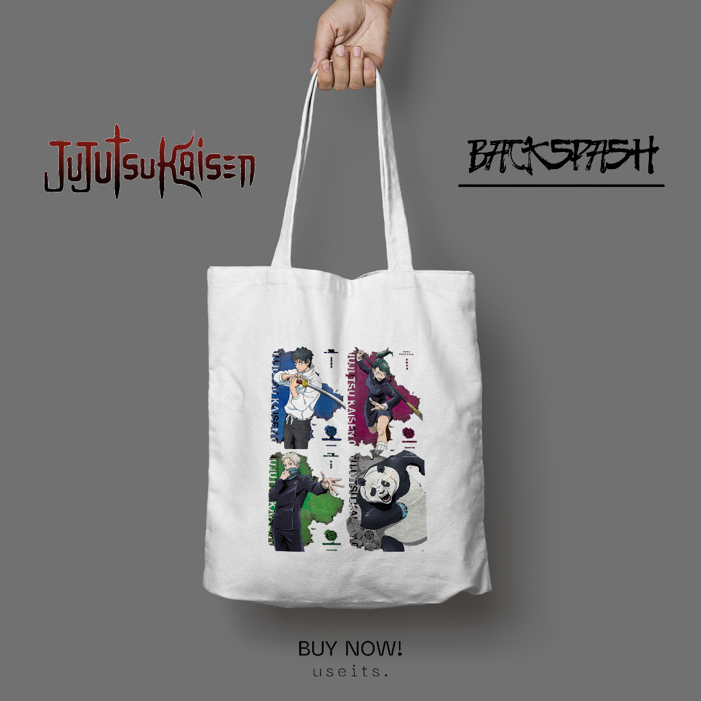 Totebag Tas Anime Jujutsu Kaisen Gojo Itadori Megumi Pria Wanita - JUJUTSU KAISEN