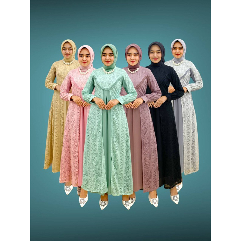 PB Prilly Busana - SHAFIRA GAMIS BRUKAT MIX CERUTY BABYDOLL PREMIUM - BAJU COUPLE MOM KIDS - SERAGAM LEBARAN - GAMIS PESTA