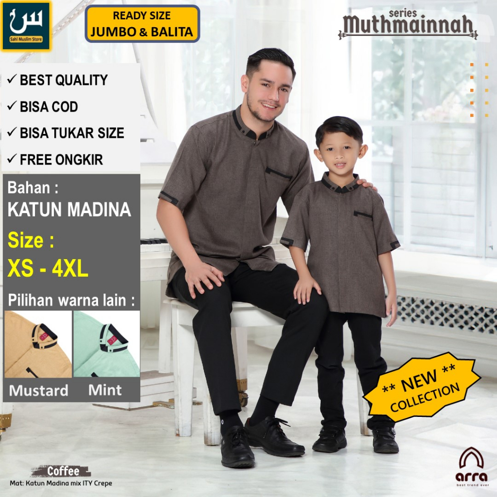 Muthmainnah Baju Lebaran Kemeja Koko Kemko Couple Muslim Pria Ayah Dan Anak Balita Remaja Laki Laki 