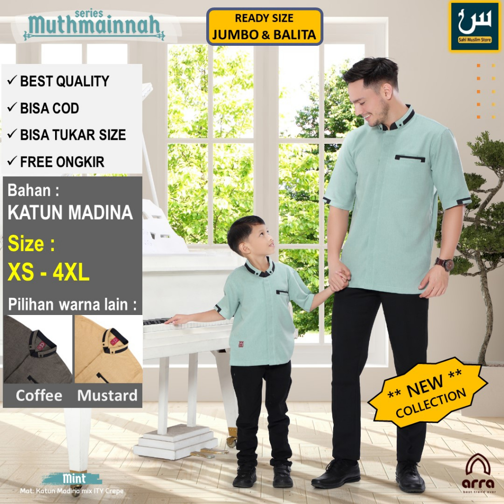 Muthmainnah Baju Lebaran Kemeja Koko Kemko Couple Muslim Pria Ayah Dan Anak Balita Remaja Laki Laki 