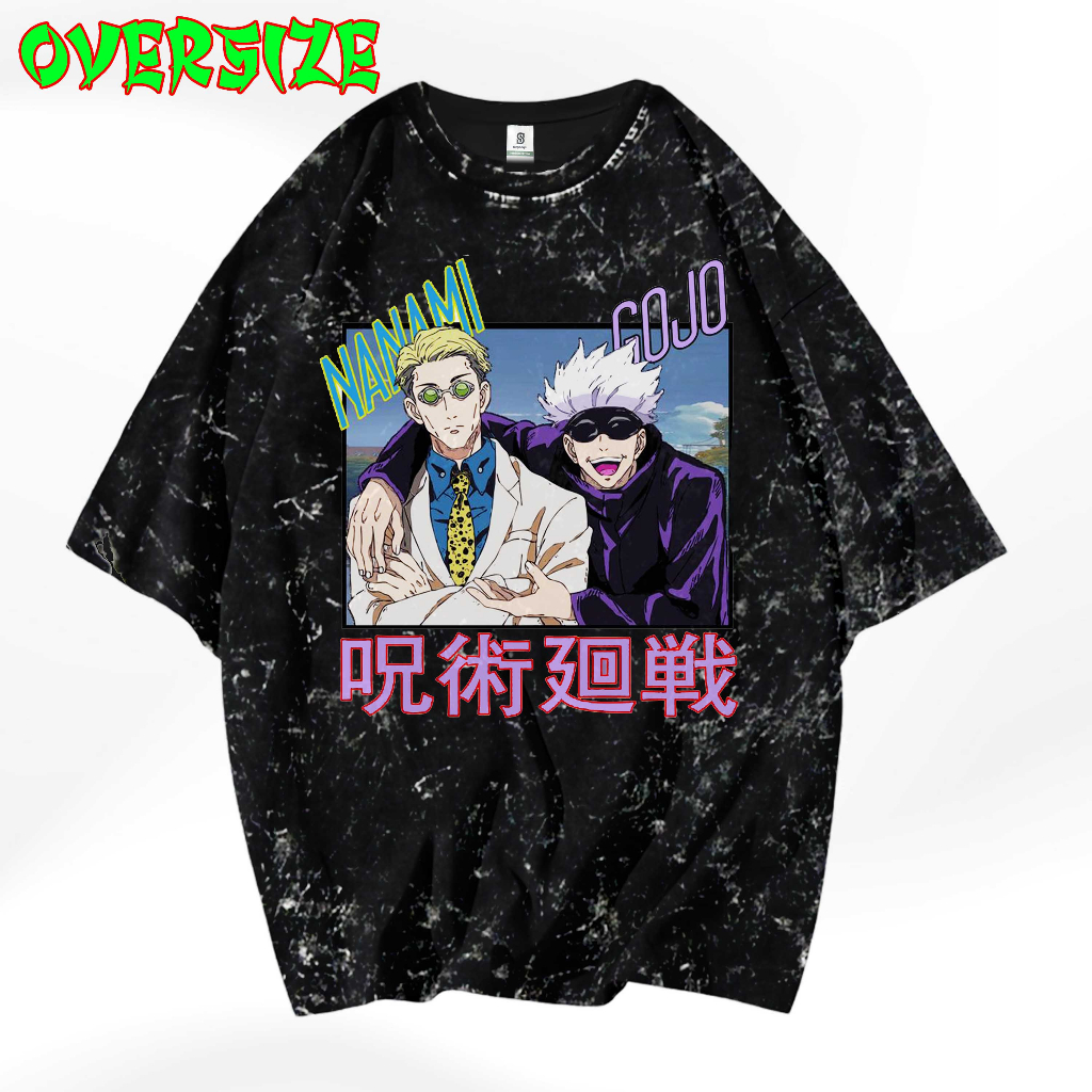 WIBU PROJECT KAOS ANIME GOJO SATORU AND NANAMI KAOS OVERSIZE WASHED STONES T-SHIRT