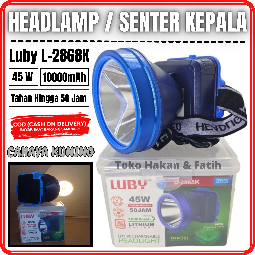 Luby L-2868K Senter Kepala Super Terang 45 Watt / Headlamp Outdoor LED Waterproof | Senter Kepala Lu