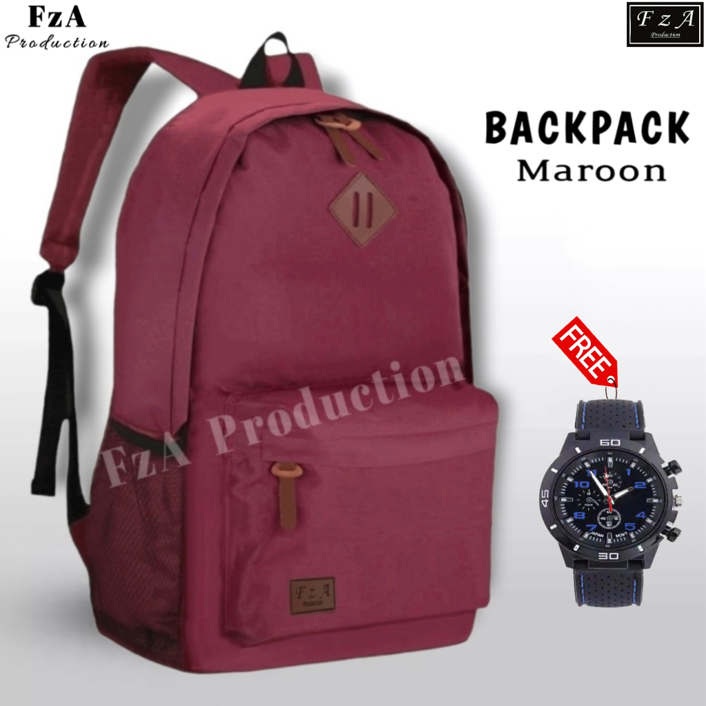 FzA Official - Tas Ransel Punggung Distro Casual Pria Wanita / Tas Ransel Laptop Backpack Original - MRSL Maroon