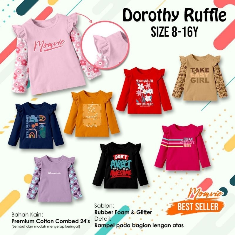 NEW KAOS LONGSLEEVE RUMPLE LONGGIRLS BY PADDLEKIDS Kaos lengan panjang Dorothy Ruffle Paddle Kids