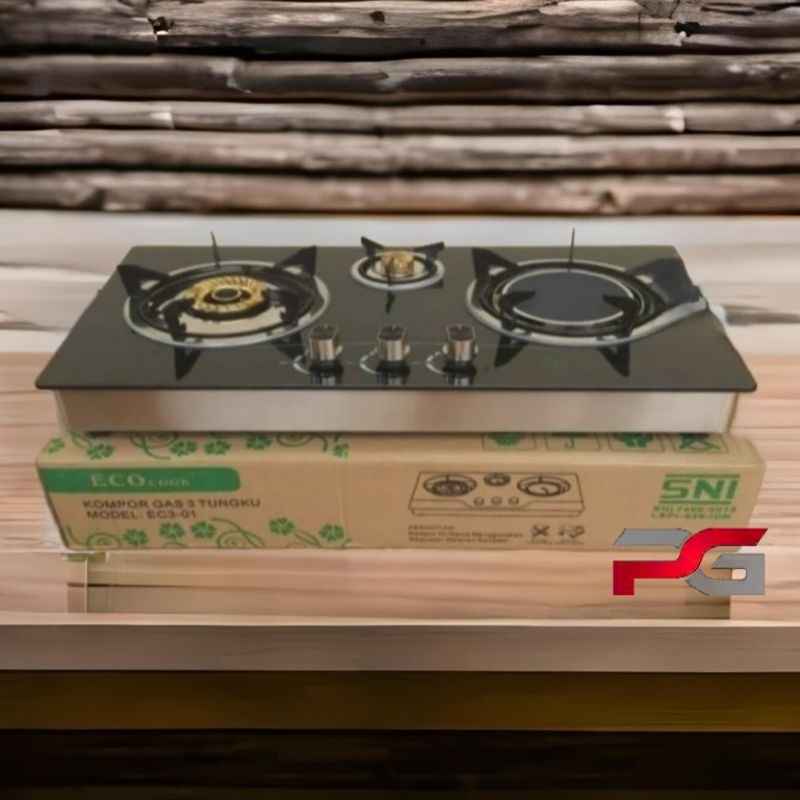 Kompor Gas Kaca Tanam / Kompor Tanam/ Kompor Kaca Eco Cook 3 Tungku Mix Bara