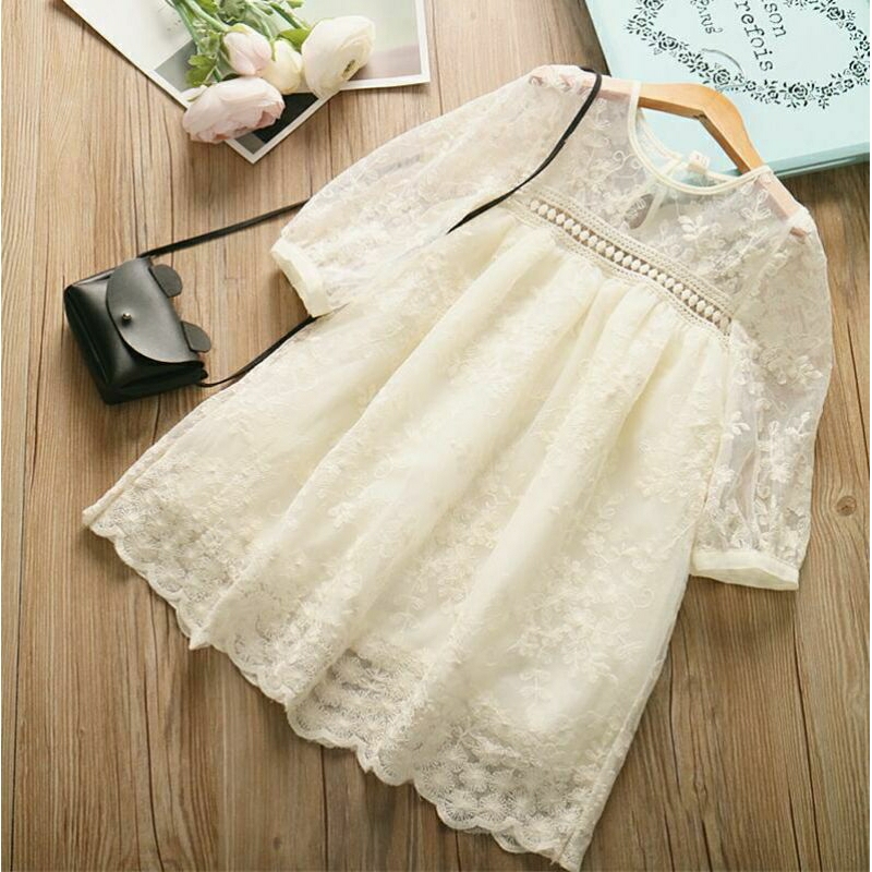 dress putih anak import/dress bayi/dress anak/dress brukat import/baju lebaran anak/baju putih anak/