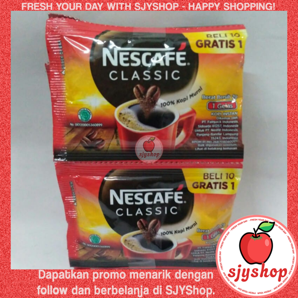 

NESCAFE Classic Kopi Murni - 2 gr sachet x 10 pcs / Instant Coffee - Cocok Untuk Diet - Ready INSTAN - SJYShop