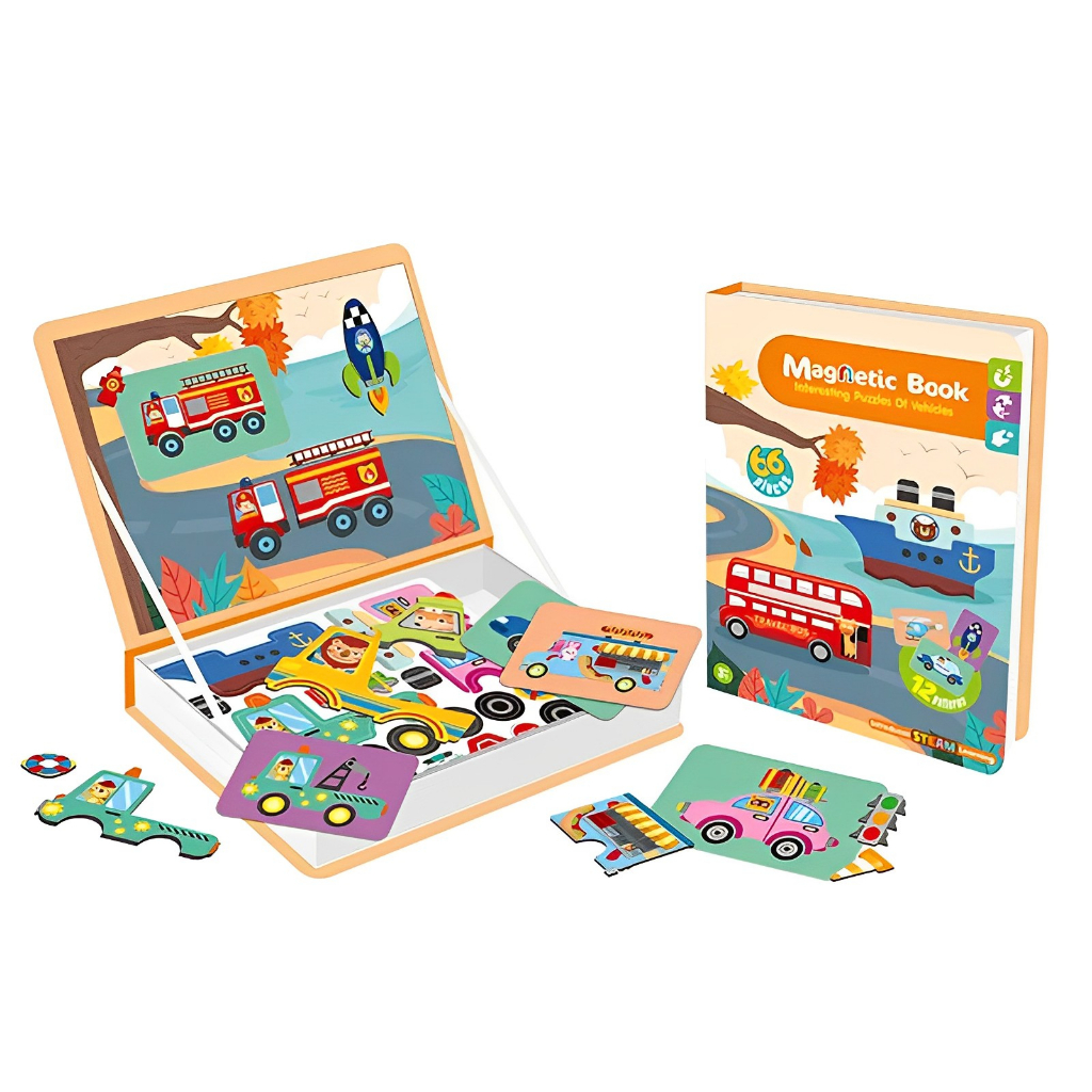 Magnetic Book Steam Hewan &amp; Kendaraan | Mainan Edukasi Anak Puzzle Flash Card | Hadiah Ulang Tahun Anak Laki Laki