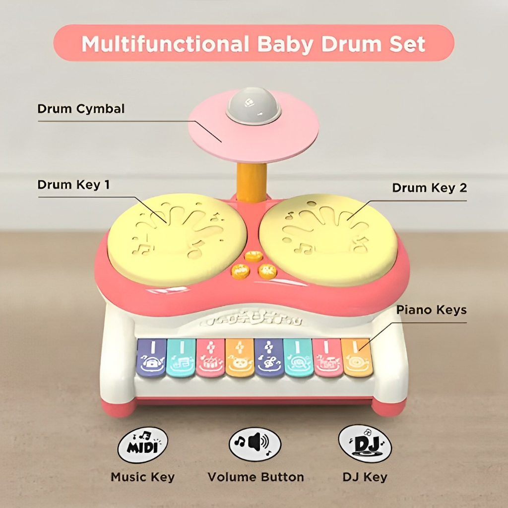 Jazz Drum Set Multifungsi Lampu &amp; Musik| Mainan Edukasi Anak 3-4-5-6-7 Tahun Laki Laki Perempuan