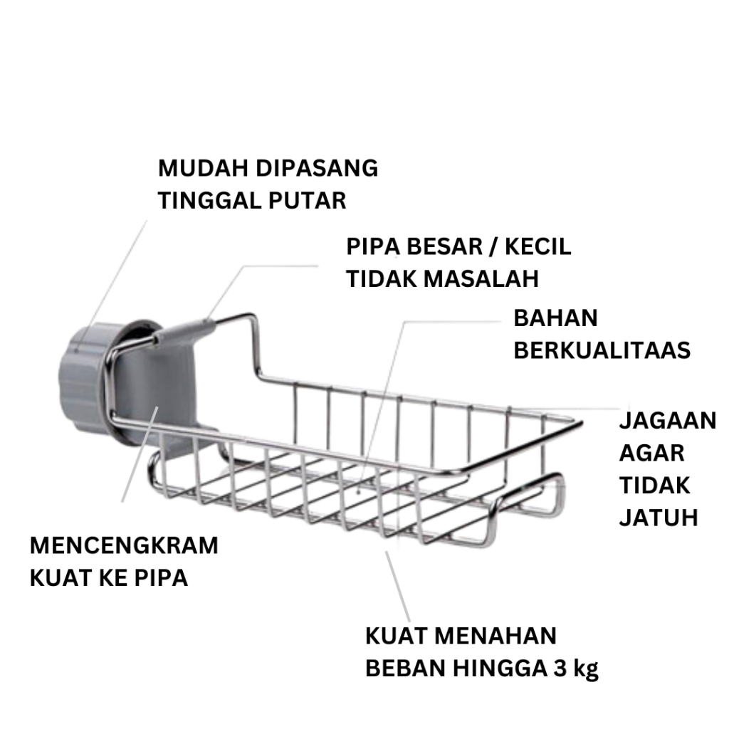 Rak Gantungan Keran Stainless Tempat Spons Cuci Piring Wastafel Multifungsi - Mufid