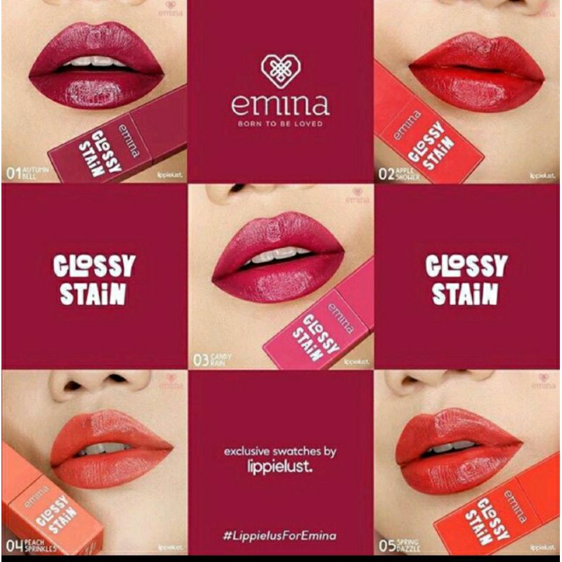 Emina Lip Tint Glossy Stain Make Up Bibir Lembap Kecantikan Glosy Vitamin E Remaja Dewasa