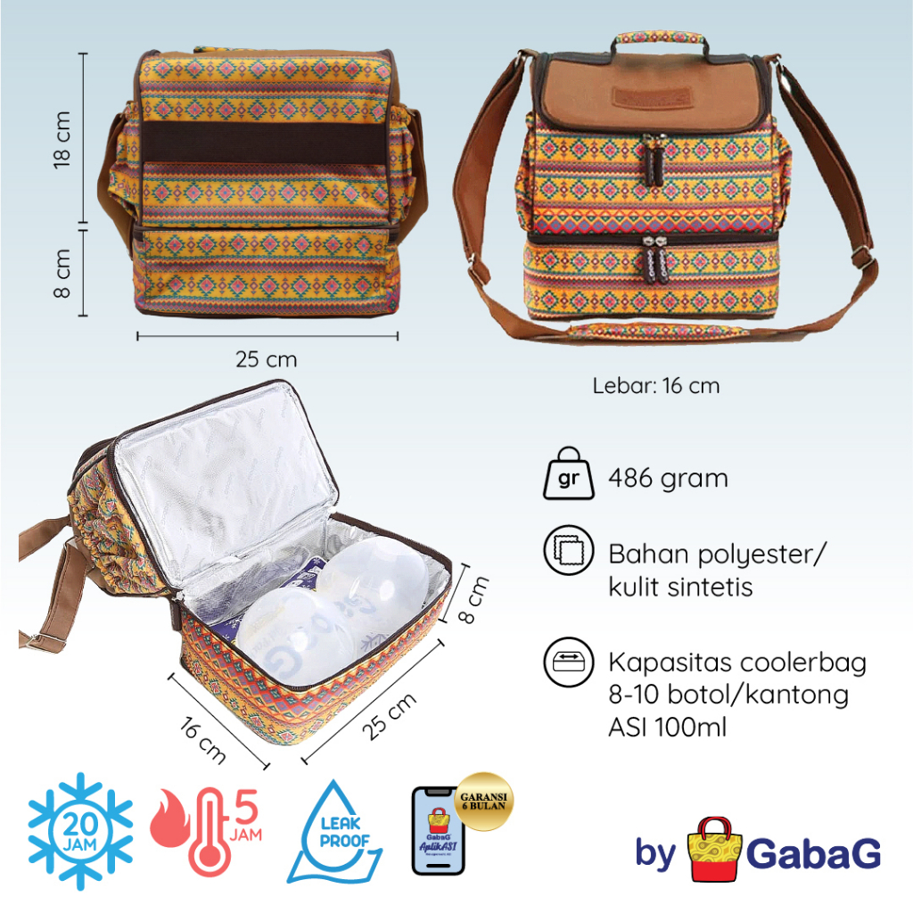 Gabag Cooler Bag Sling Double Insulated Compartment Tas ASI