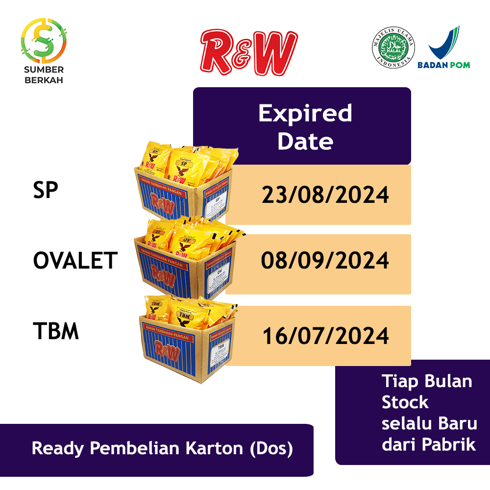 Emulsifier SP Ovalet TBM Pelembut Pengembang Kue Roti Rajawali R&amp;W RW 1 Kg Dus Dos 50 gr isi 20 sachet