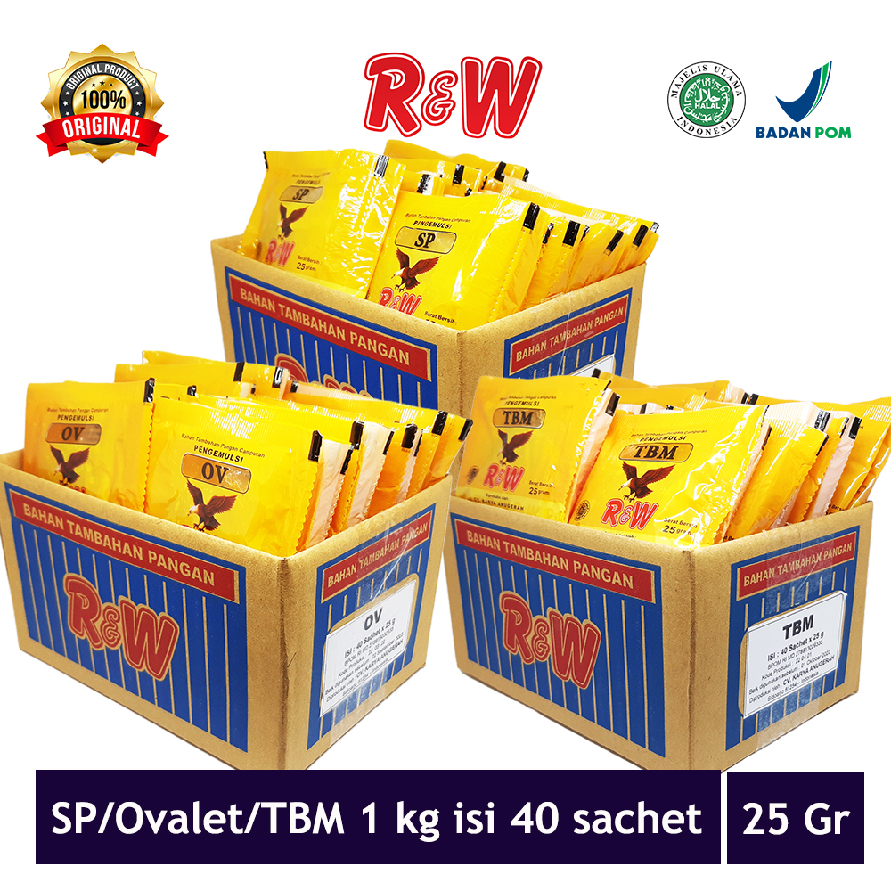 Emulsifier SP Ovalet TBM Pengemulsi Pelembut Pengembang Kue Roti Rajawali R&amp;W RW 1 Kg Dus Dos 25 gr isi 40 sachet