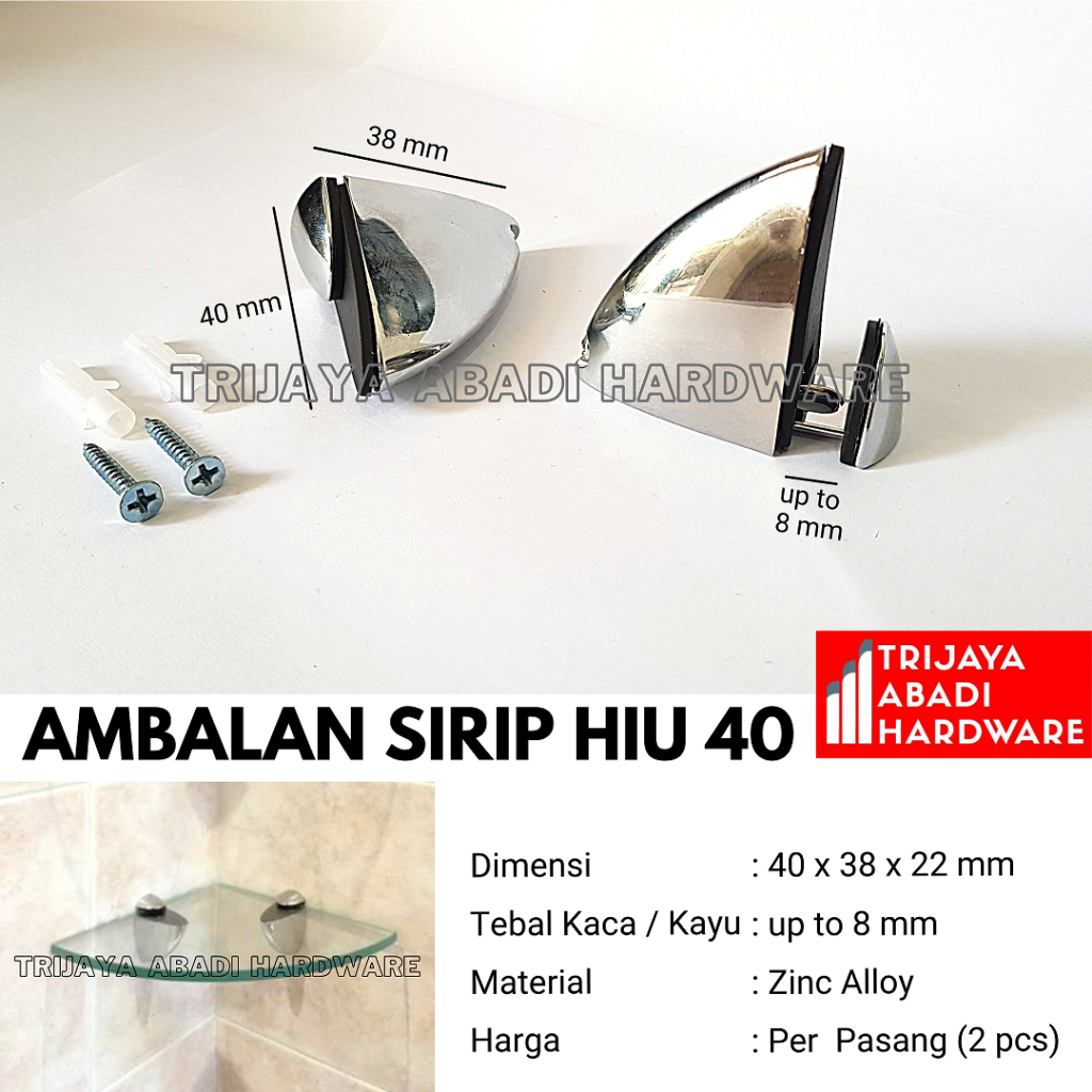 2 x Ambalan Jepit Sirip Hiu ASH40 - Ambalan Kayu / Kaca