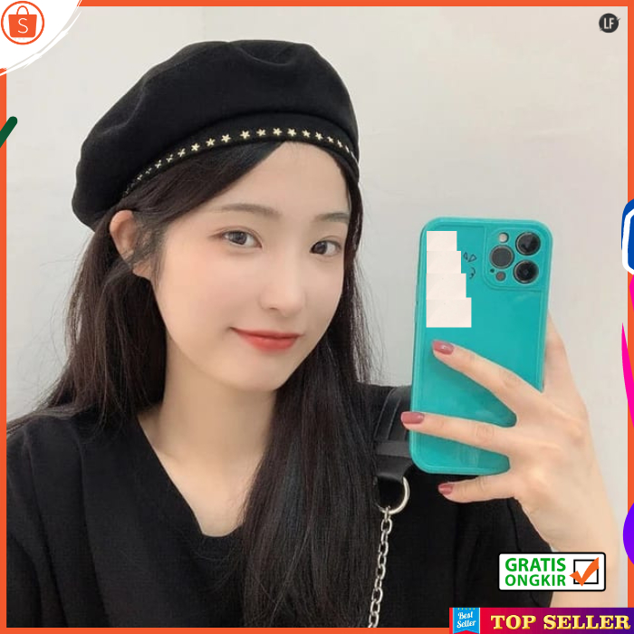 Topi Baret Wanita Dewasa Fashion Korea Motif Bintang Beret Perempuan Cap Lebar Kasual Selebgram Trend Artis f2