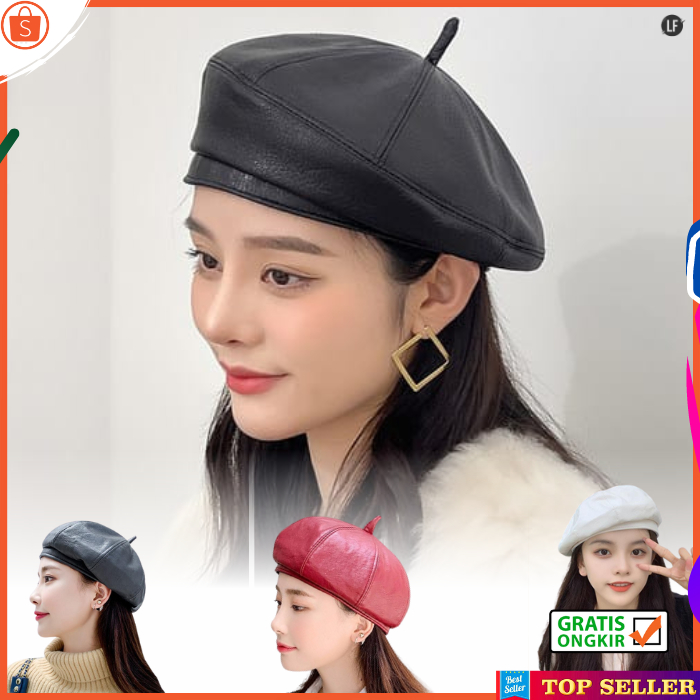 Topi Wanita Baret Dewasa Fashion Korea Bahan Kulit Beret Cewek Cap Lebar Kasual Selebgram Trend Artis f242