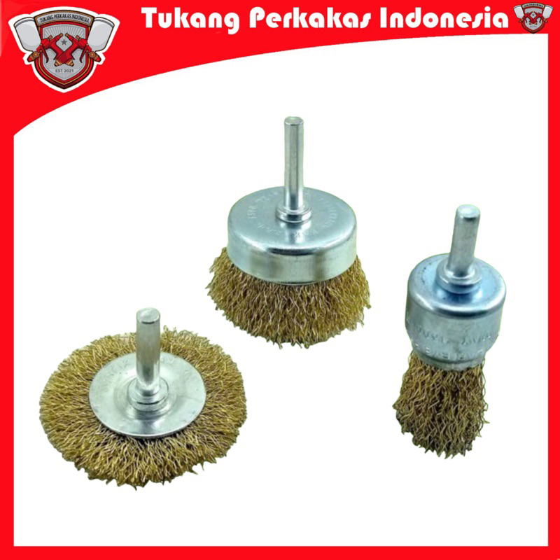 Mata bor sikat kawat set 3 pcs wire end brush sikat kawat mangkok set