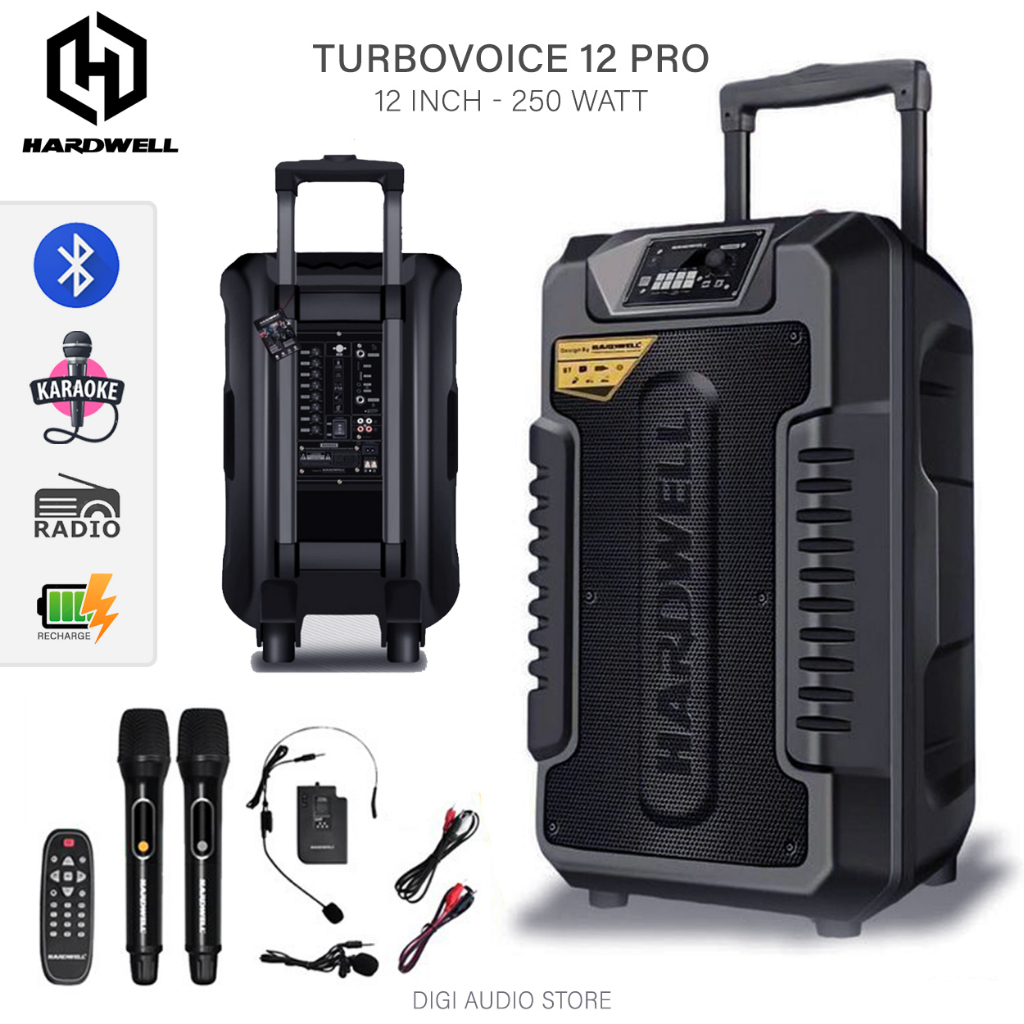 Speaker Bluetooth Portable + 2 Microphone Wireless Vocal + 1 Mic Headset Kepala / CLipon Jepit HARDW