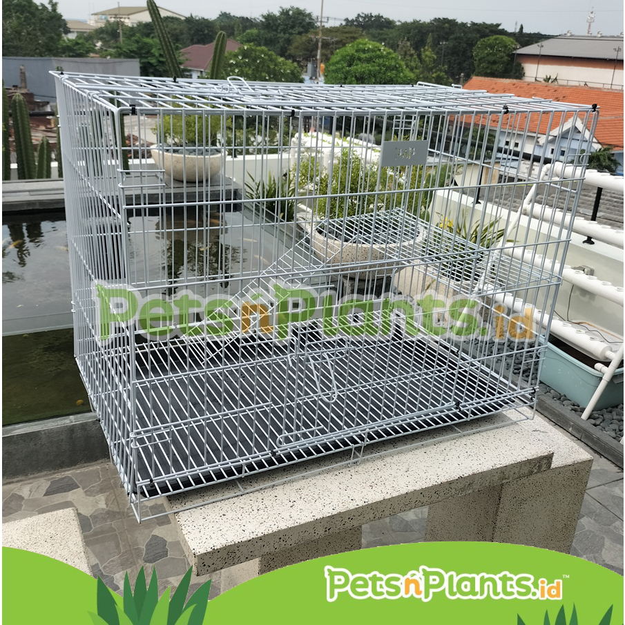 PnP 90x60x65 cm Kandang Besi Lipat Tingkat Hewan Burung Kelinci Anjing Kucing Sugar Glider