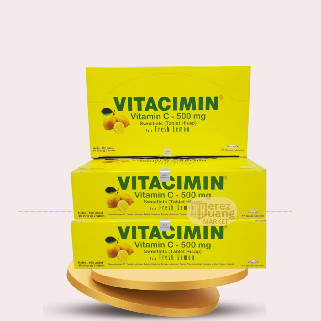 VITACIMIN LEMON C-500mg, Vitamin C Rasa Lemon 1 box Isi 100 tablet / 50 Strips Lemon