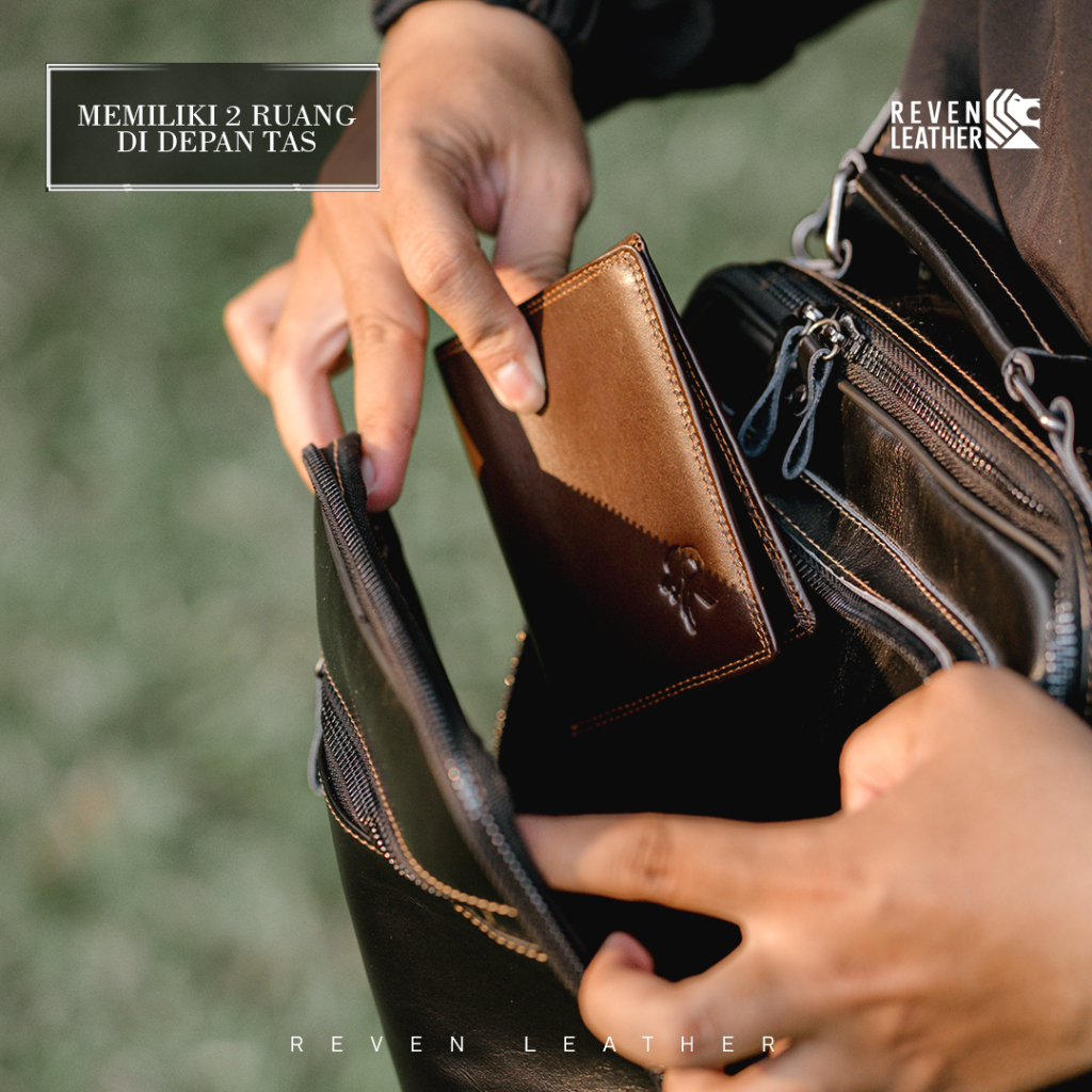 Tas Selempang Pria Kapasitas Besar Slingbag Waistbag Multibag Full Kulit Sapi Asli Original - BONATURE