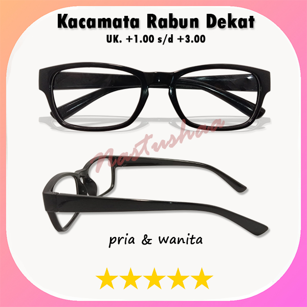 Kacamata Plus (+) Bingkai Hitam Kotak Untuk Pria dan Wanita Kacamata Rabun Dekat Uk. +1.00 s/d +3.00 Unisex NOCASE