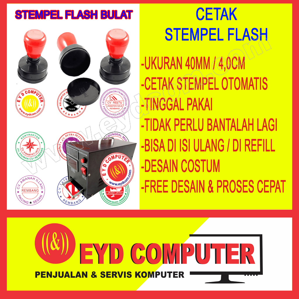 

CETAK STEMPEL FLASH 40MM BULAT FREE DESAIN COSTUM CAP SETEMPEL OTOMATIS PRINT STAMP WARNA KILAT