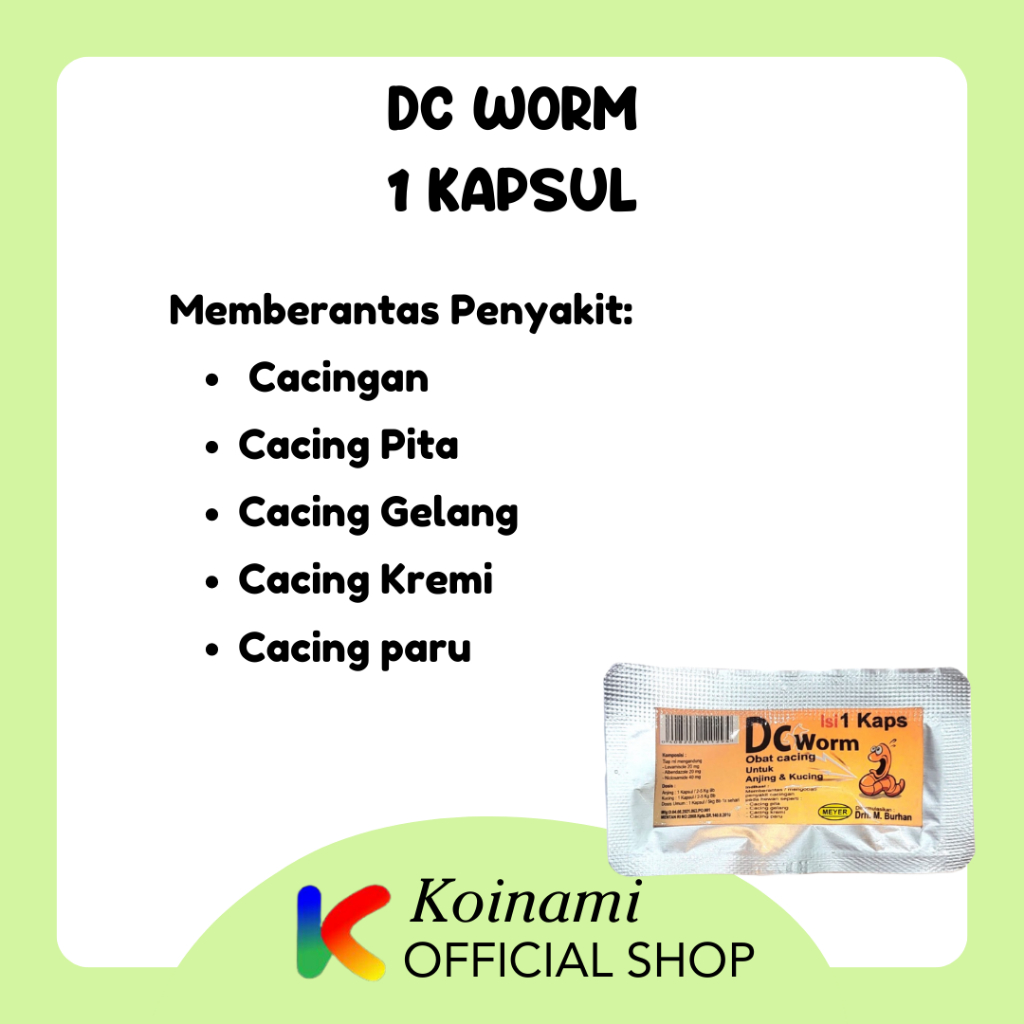 DC Worm 1 Kapsul / Obat Cacing Kucing / Obat Cacing Anjing / Obat Cacing Hewan / BTM