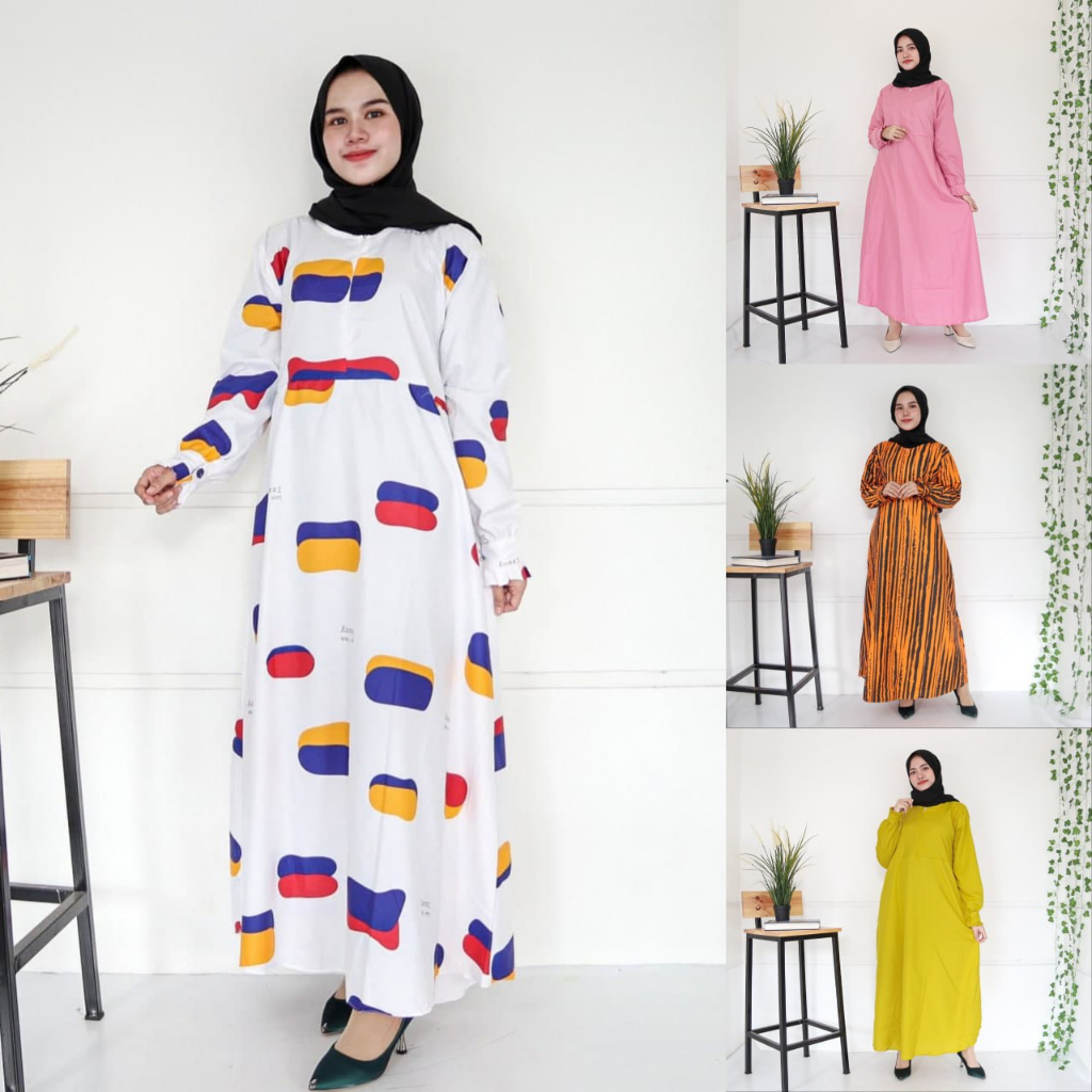 IZANY GAMIS / Dress Muslim XXL Jumbo Lengan Kancing  Bahan Saten apple